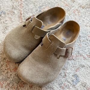 Birkenstock Tan Suede Mules with Buckle